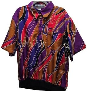 Vintage 80s Abstract‎ Button Up Shirt Retro Multicolor Funky Festival Streetwear